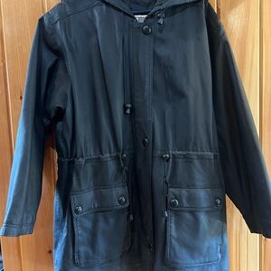 Black Leather Hooded Jacket - Women's Classic Style
